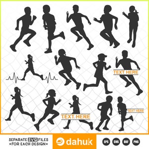 Silueta de niños corriendo, imágenes prediseñadas de niños corriendo, SVG de niños corriendo, png de niños corriendo