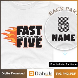 Five and Fast jarige SVG-, PNG- en pdf-bestanden knippen, autorace verjaardag 5, race verjaardag svg, sublimatie- en afdrukbestanden, Racing custom