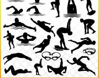 Swimmer SVG, Swimming SVG, Swim SVG Clipart Cut Files for Silhouette