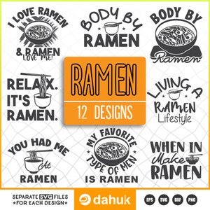 Ramen SVG, Ramen Typography Bundle SVG, Ramen Bowl SVG, Chopsticks svg, Cut file for silhouette, clipart cricut design space, vinyl cut file