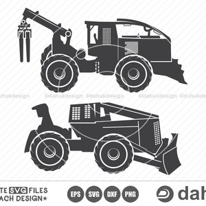 Débusqueur de bûches SVG, SVG de débusqueur, exploitation forestière Svg, Svg de véhicule de construction, chargeuse compacte chargeuse Machine SVG, fichier de coupe pour la silhouette, Svg, Eps, Dxf