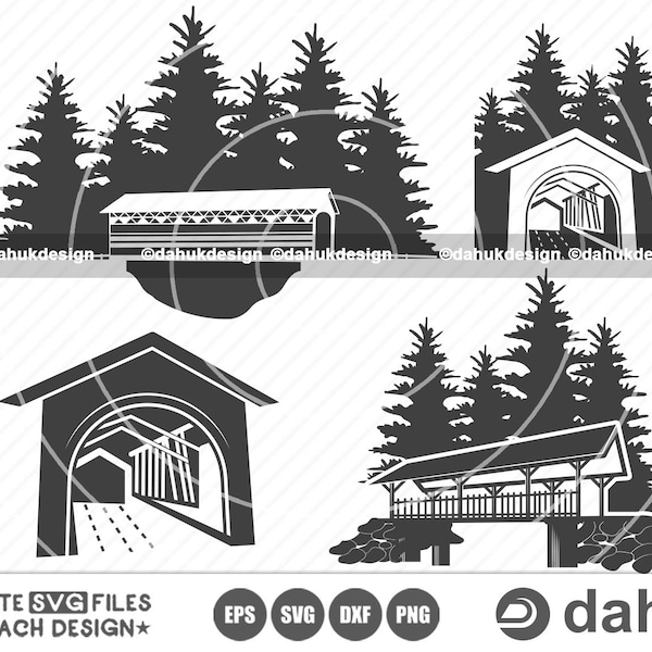 Covered Bridge SVG, Covered Bridge Clipart, Vector Illustration, Cut file, for silhouette, svg, eps, dxf, png, clipart cricut design space