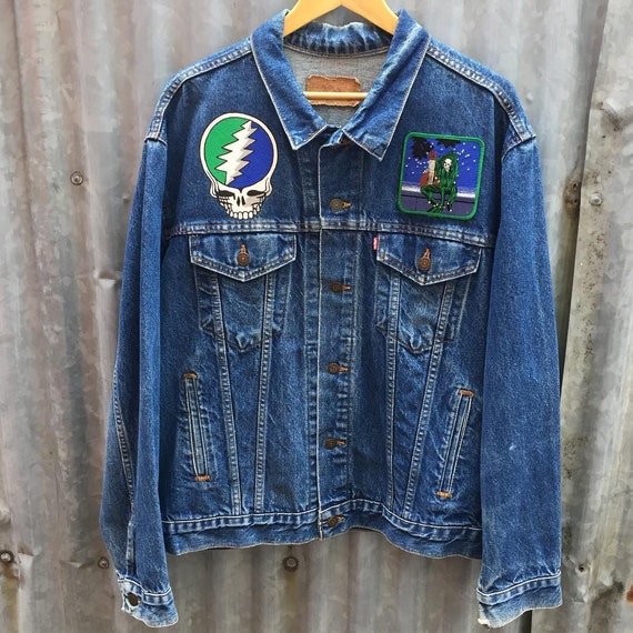 Levis Denim Trucker Jacket Made in USA Custom Hand Painted