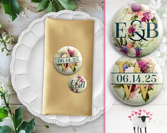Willow Light Monogram Date Wedding Favor Button Pin Magnet Keychain Mirror Magnet