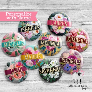 Personalized Floral Name Button Badge