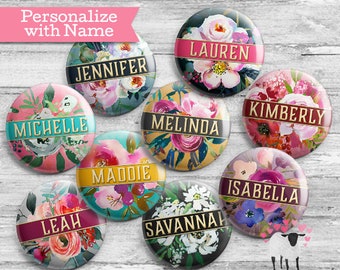 Personalized Floral Name Button Badge