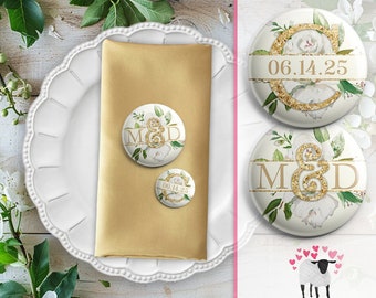 Cecilia Ivory Monogram Date Wedding Favor Button Pin Magnet Keychain Mirror Magnet