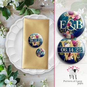 Willow Dark Monogram Date Wedding Favor Button Pin Magnet Keychain Mirror Magnet
