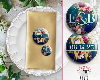 Willow Dark Monogram Date Wedding Favor Button Pin Magnet Keychain Mirror Magnet
