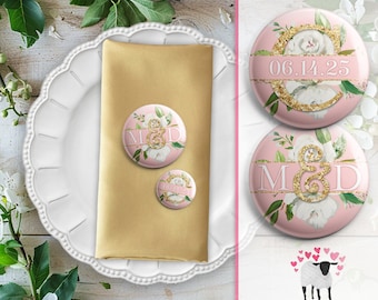 Cecilia Blush Monogram Date Wedding Favor Button Pin Magnet Keychain Mirror Magnet
