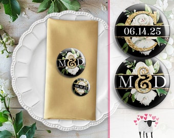 Cecilia Black Monogram Date Wedding Favor Button Pin Magnet Keychain Mirror Magnet