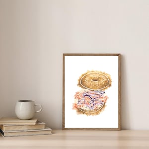 Bagel & Lox Watercolor Print - Iconic NYC - Handmade - Wall Art - Colorful - Unframed Print - New York Food Art - Breakfast - Size Options