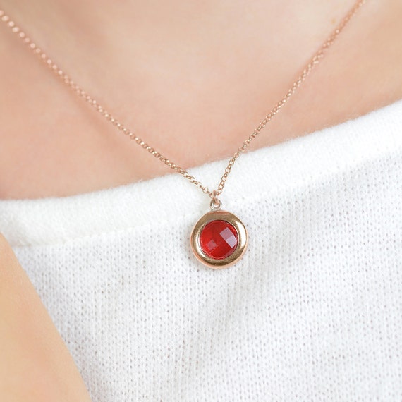 Red Square Silver Pendant Necklace Red Rubin Faux Stone Tiny Silver Pendant St Valentines Gift Silver Necklace Last Chance Gift