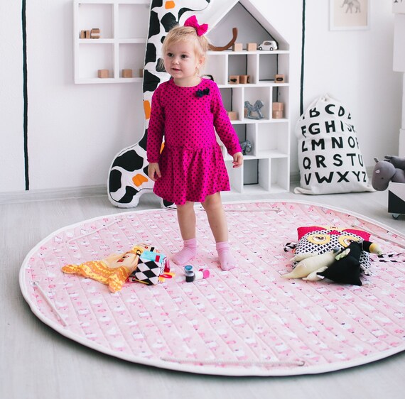 Round Baby Play Mat Nursery Quilted Floor Mat Christmas Baby Gift Lego Play Bag Toy Storage Waterproof Playmat