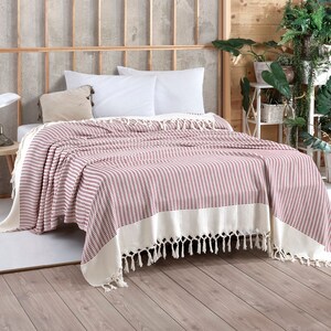 Soft TV Blankets Cotton Woven Bed Cover ARIA Natural Cotton Bedspread for Queen Size Bed Throws