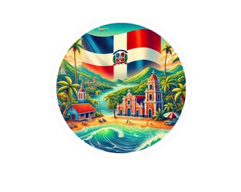Colorful Dominican Republic Kiss-Cut Vinyl Decals, Tropical Stickers for Travel Lovers, Home Décor, Party Favors, Car Accessories