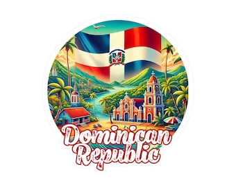 Colorful Dominican Republic Kiss-Cut Vinyl Decals, Tropical Stickers for Travel Lovers, Home Décor, Party Favors, Car Accessories