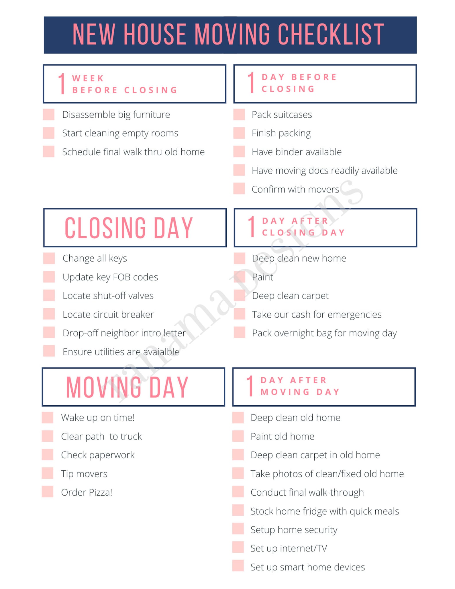 New Home purchase Moving Checklist Etsy
