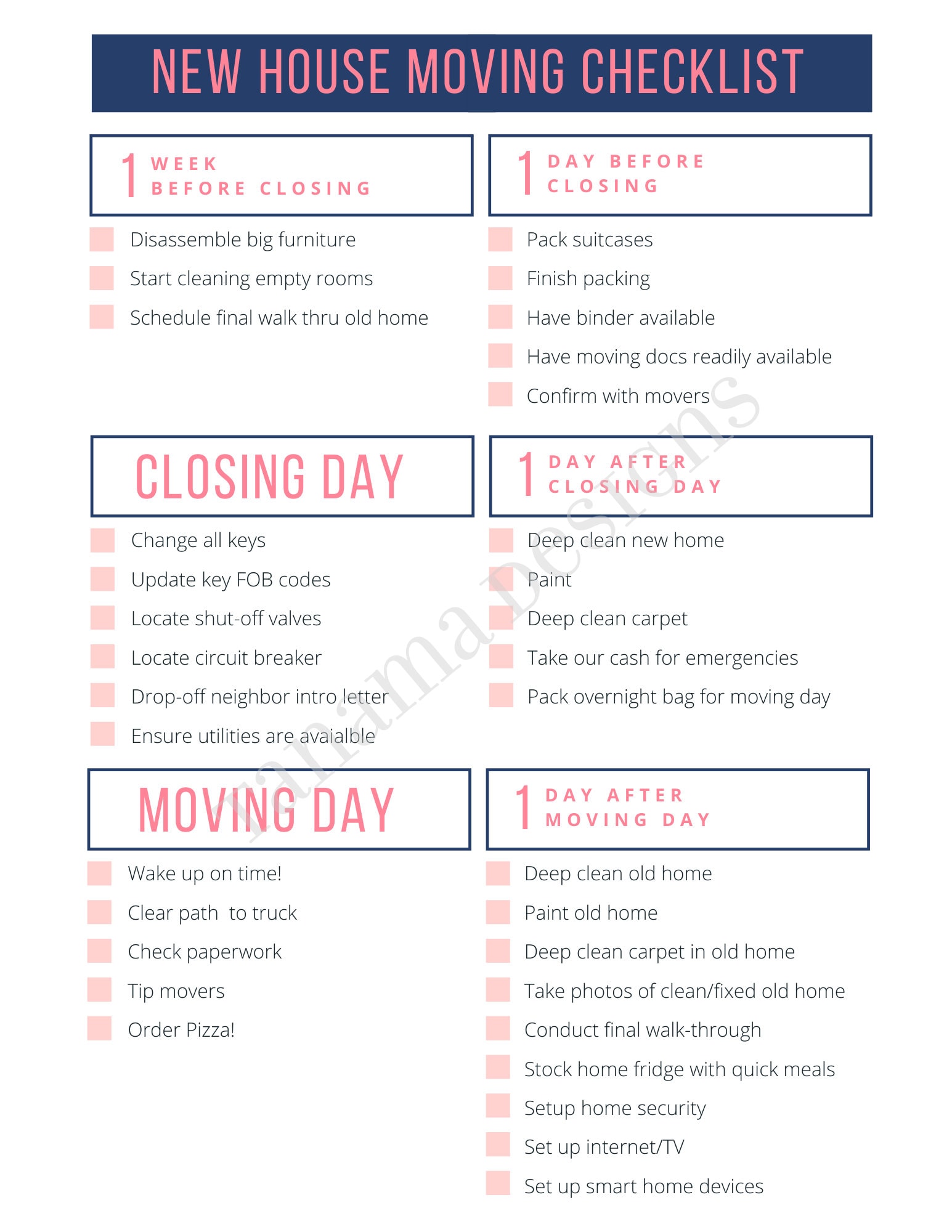 New Home purchase Moving Checklist 