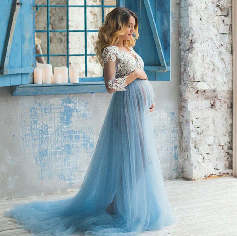 Baby Blue Maternity Dress Tulle Maternity Gown Lace Etsy