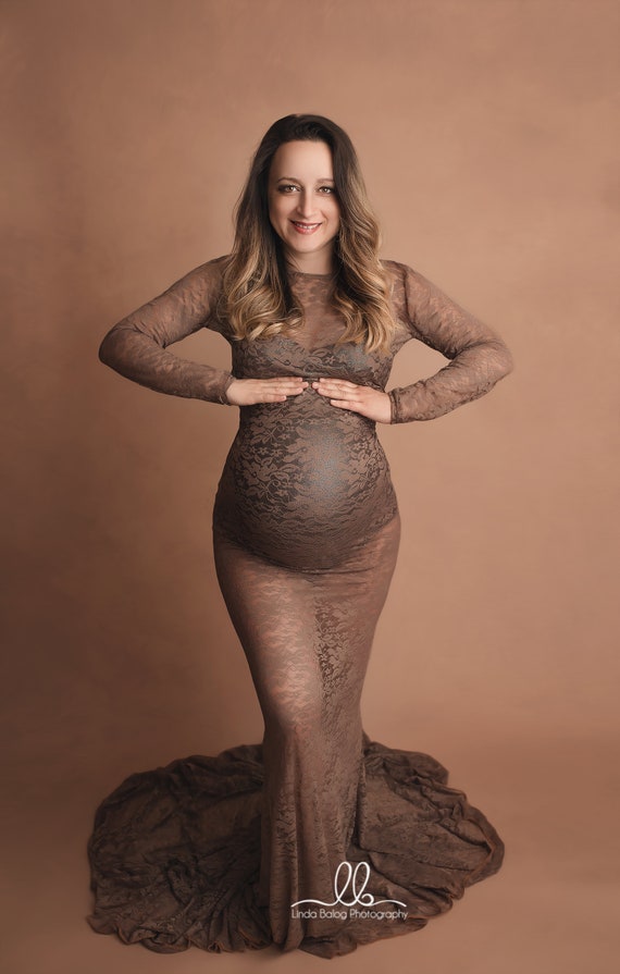 Sheer Lace Maternity Gown for Photoshoot With Bodysuit Fitted - Etsy Finland