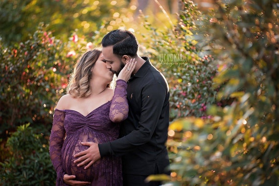 Maternity Dress Plum Sheer Lace off 
