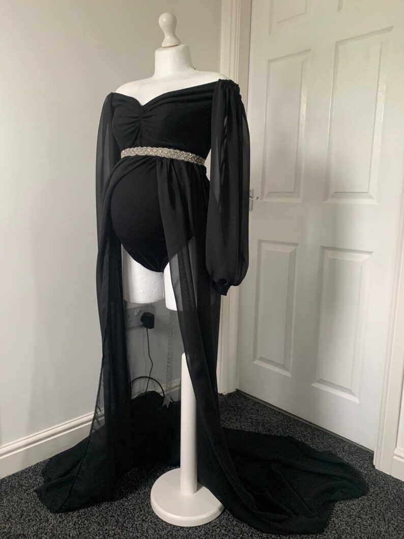 Long Sle Maternity Dress Black 3 way to use Convertible Maternity Dress for Photo Shoot|Chiffon Black Maternity Bodysuit|Boudoir|Bodysuit