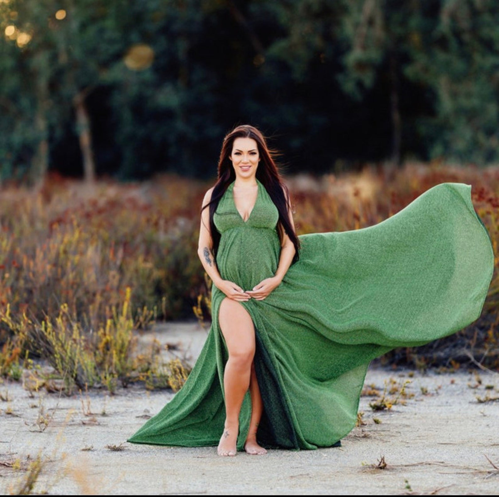 Sparkling Green Maternity Dress for Photo Shoot Halter Top Etsy