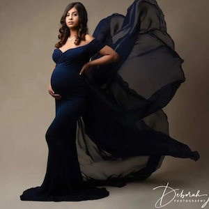 Mermaid Maternity Dress with Tossing Train, Maternity Gown,Dress for Photo Shoot,Baby Shower Dress