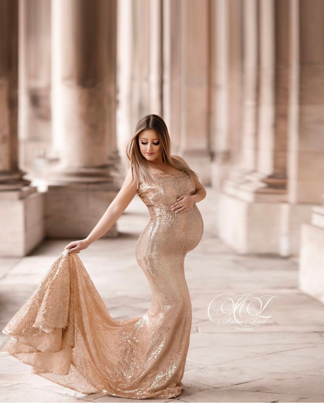 Rosegold Sequins Maternity Dress for Photo Shoot/sequins Maternity Gown for  Baby Shower / Sequins Wedding Dress 