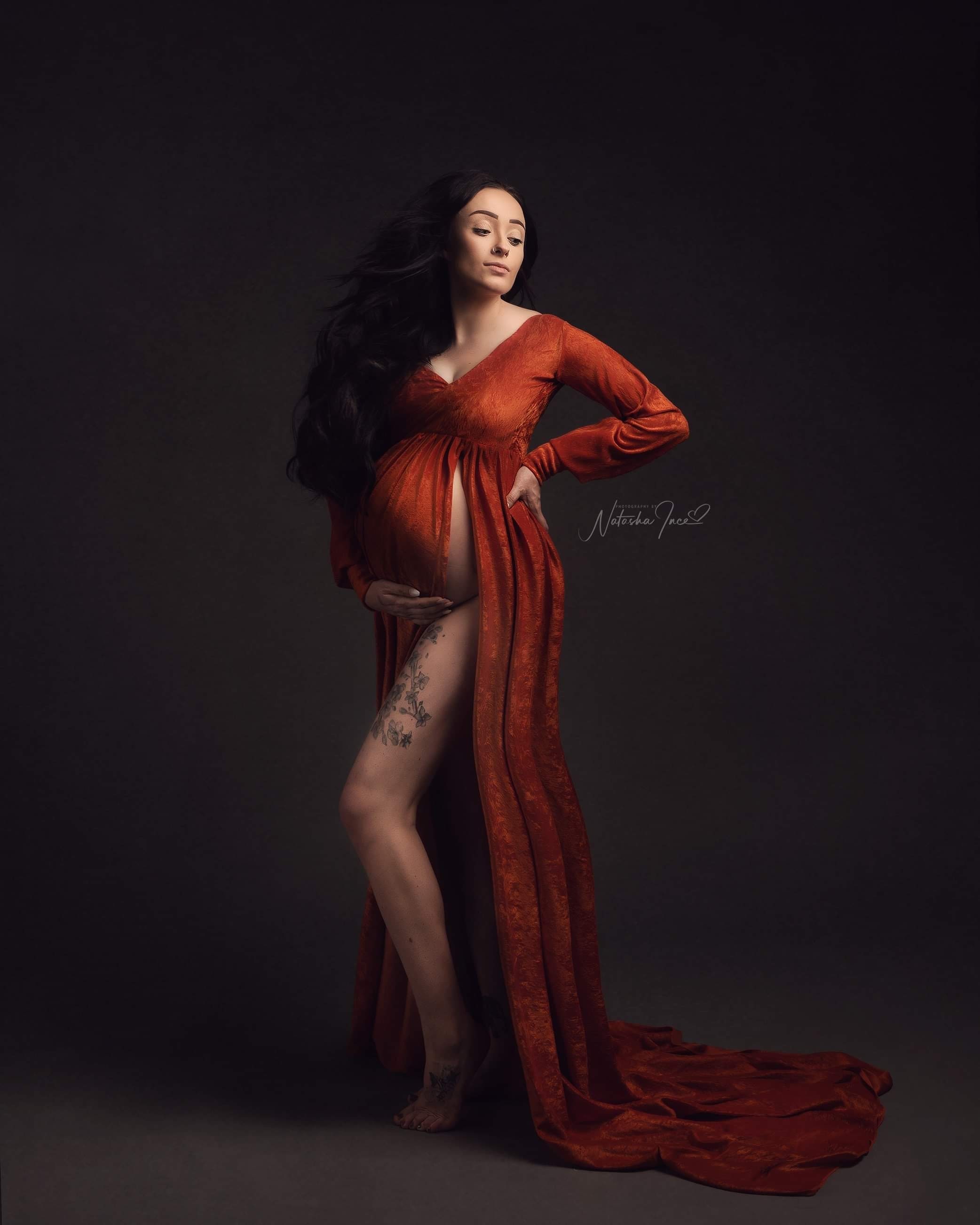 burnt orange maternity gown