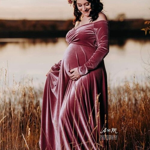 Red Velvet Maternity Dress for Photo Shoot Long Sleeve Etsy