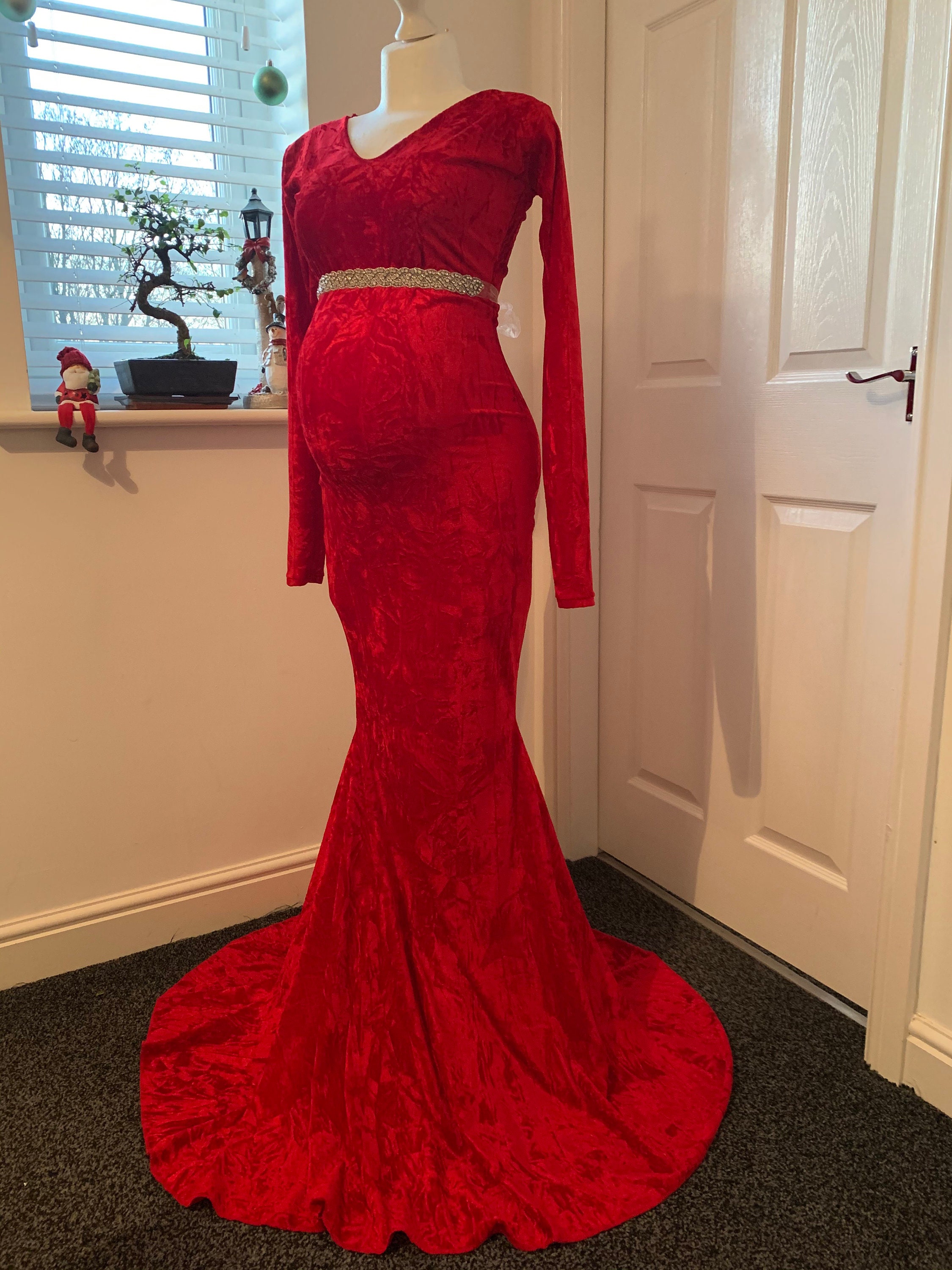 Red velvet maternity gown Clearance