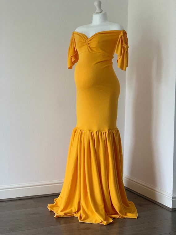 off the shoulder yellow maternity dress