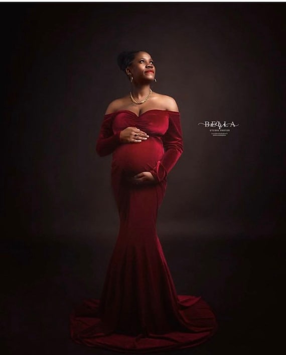 Velvet Photoshoot Maternity Dress Baby Shower Dress Maxi  