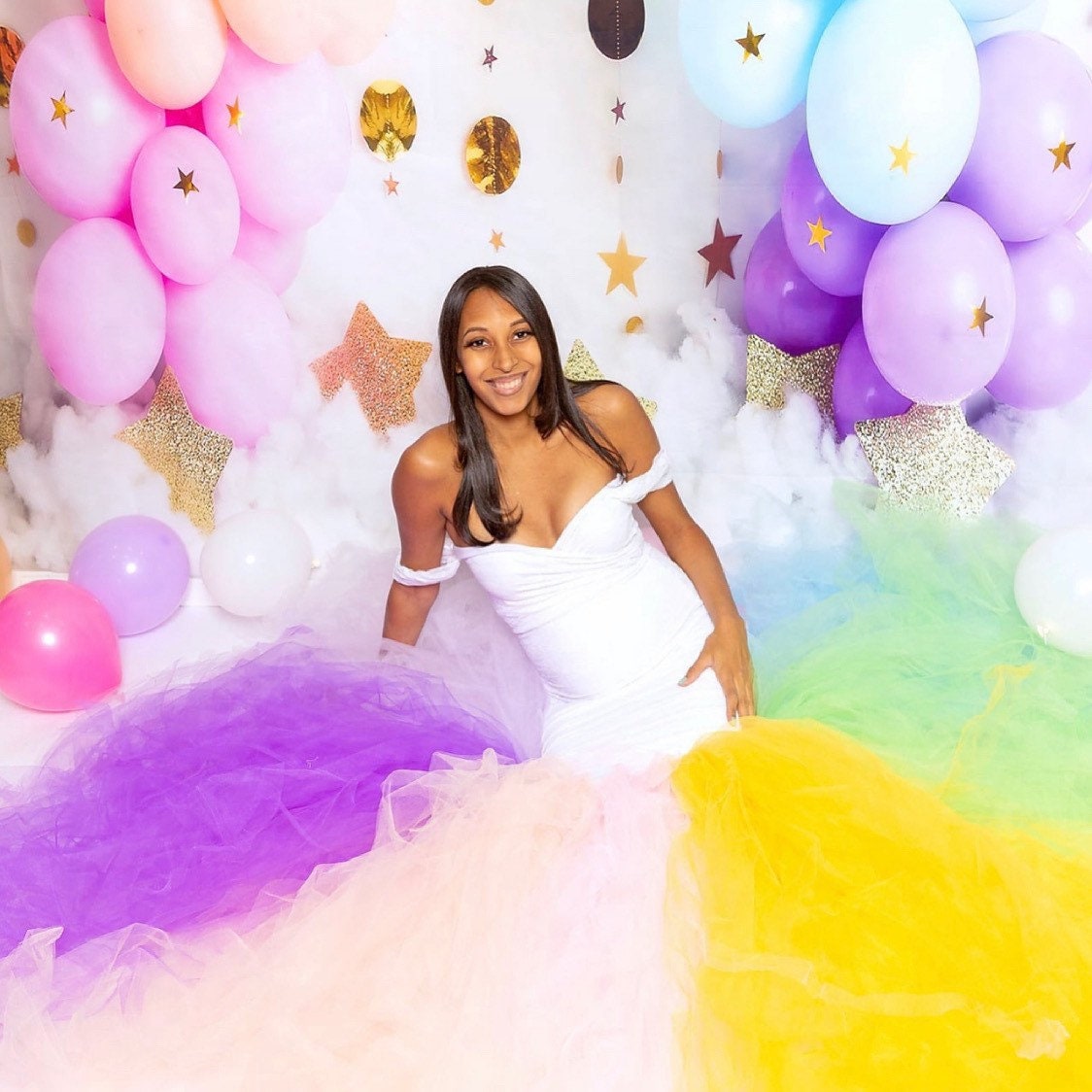 rainbow maternity gown