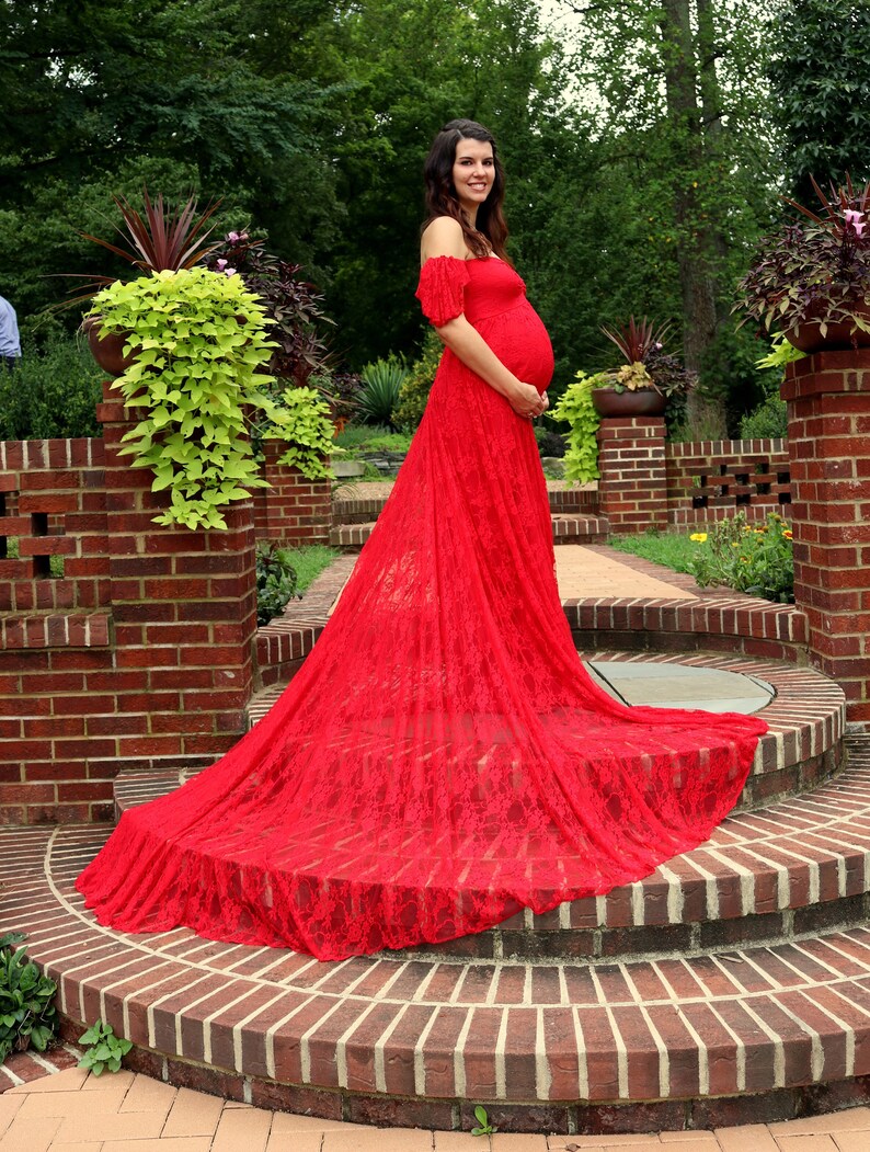 red lace maternity dress
