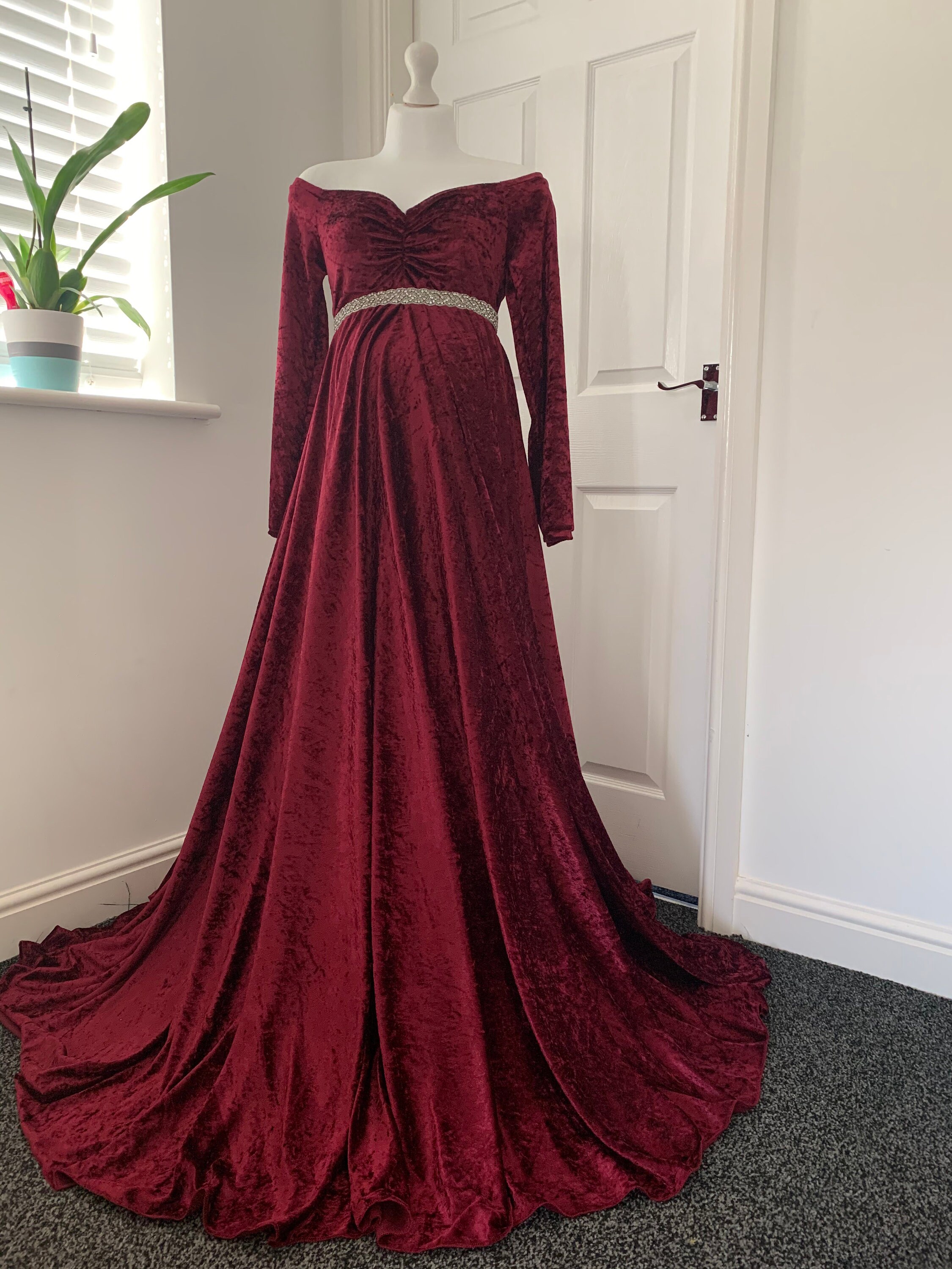 red velvet maternity dress