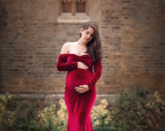 Velvet Photoshoot Maternity Dress Baby Shower Dress Maxi  