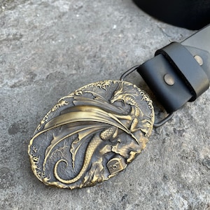 Dragon brass belt buckle, Viking brass belt buckle, Custom belt with brass buckle