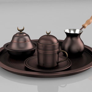 Turkish coffee set, Turkish copper coffee pot, Coffee lover gift
