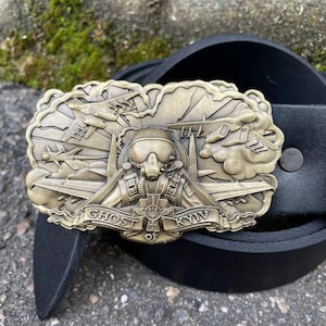 Jet fighter belt buckle, Aviator belt buckle, The Ghost of Kyiv, Custom belt with brass buckle