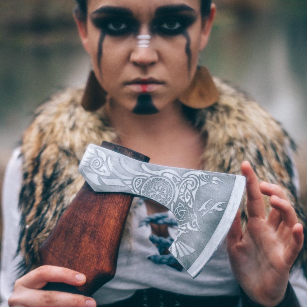 Custom Viking Axe With Etching, Steel Hiking Axe, Camping Hatchet Etsy
