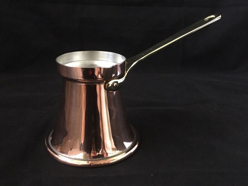 BCS Caffettiera turca araba greca in rame con manico in legno (4 porzioni) Cezve Ibrik Briki, caffettiera da cucina (include cucchiaio in legno