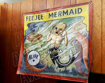 Antique Double sided Freak Show Side Show Banner Pinup Stars Pillow