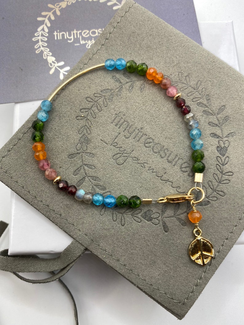 Stone Jewelry l 14k Peace Charm Emerald Ruby Lapis Gemstone Carnelian Apatite Labradorite Peaceful Bracelet Garnet