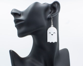 Kawaii Ghost White Acrylic Earrings D2