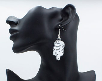 Vintage Microphone mirrored silver Acrylic Earrings