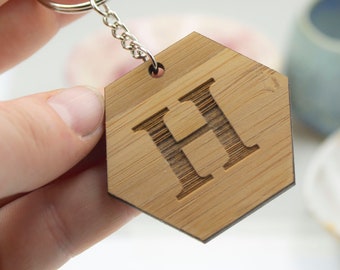 Personalised, Initial, Engraved wooden keyring