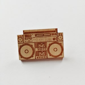 Retro Boombox, wooden pin badge